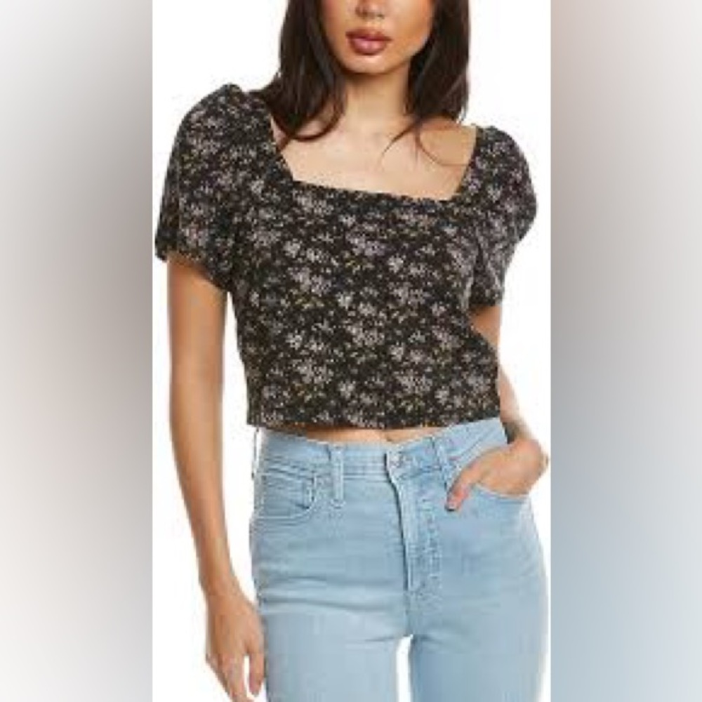 🆕Madewell Gemma Square Neck Printed Top in True Black.  NWT